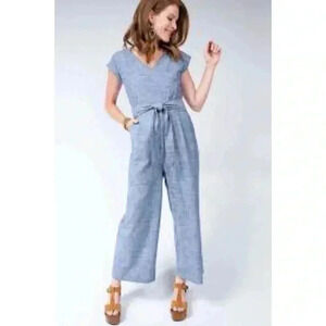 Uncle Frank Dolman Cropped Wide Leg Jumpsuit Waist Sash In Indigo Blue Size S